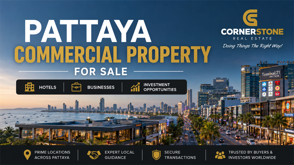 Modern commercial property opportunities in Pattaya featuring hotels, business premises, retail developments and investment real estate across Pattaya City and the surrounding region.